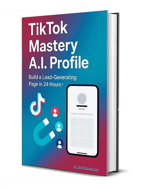 Book titled 'TikTok Mastery A.I. Profile' with TikTok logo on a white background