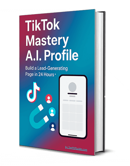 Book titled 'TikTok Mastery A.I. Profile' with TikTok logo on a white background